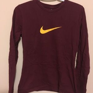 Long sleeved maroon Nike shirt